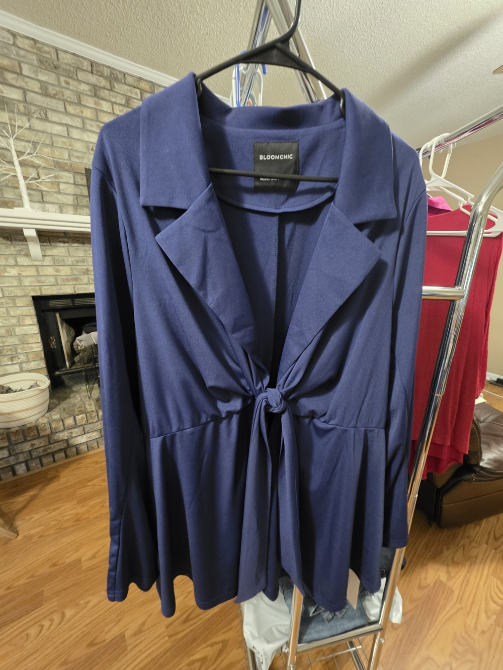 BloomChic Women's Navy Tie-Front Long Sleeve Top